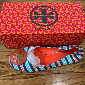 Tory Burch Flats - Stripped Blue and Orange